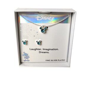 Disney Fine Silver-Plated with Blue Crystals Mickey Mouse Necklace and Earrings